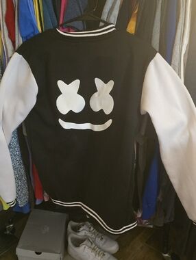 Black & White Kids Varsity Jacket with Smiley Print